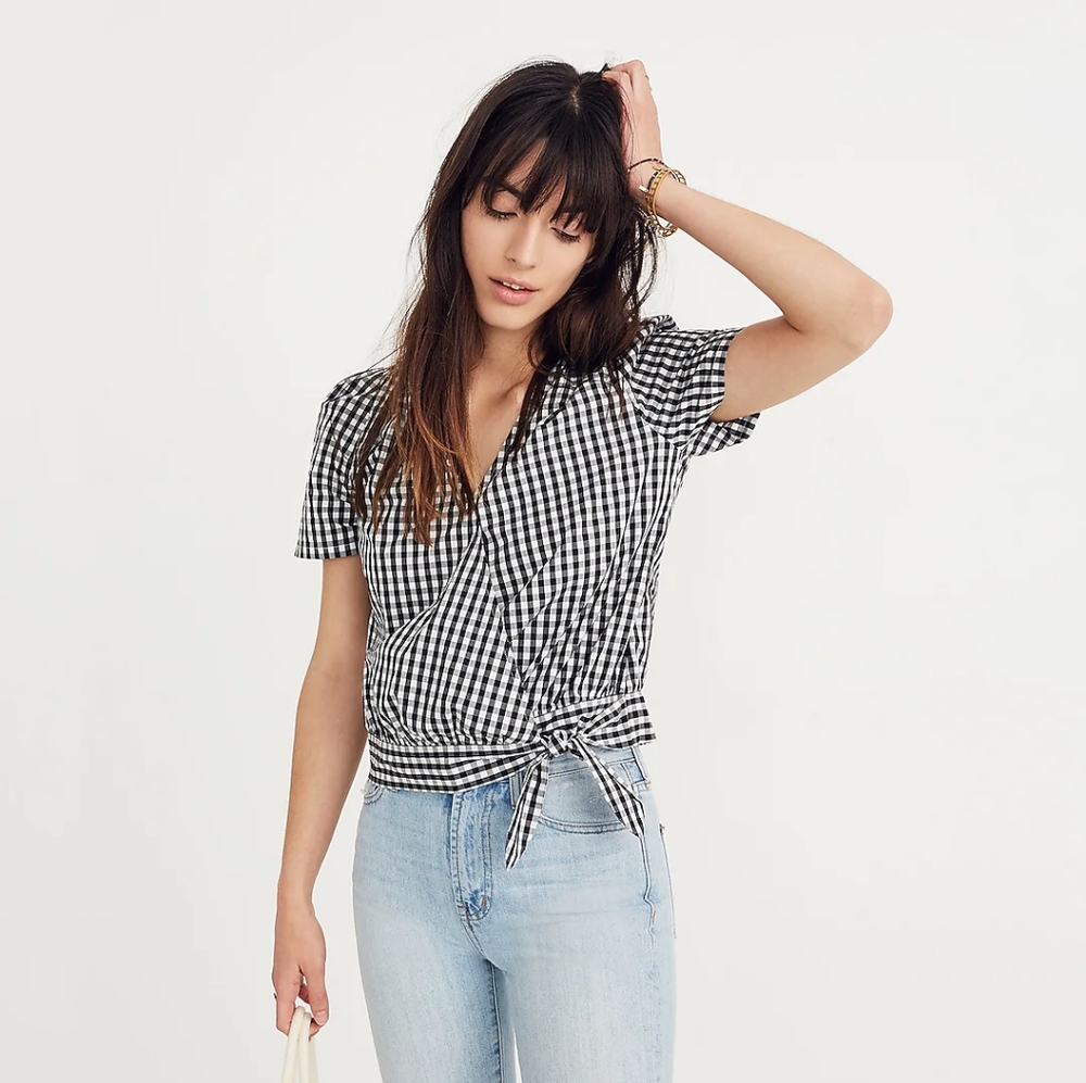 EUC Madewell Preppy, Cottagecore, Cotton, Check, Gingham Wrap Top, Women's XXS